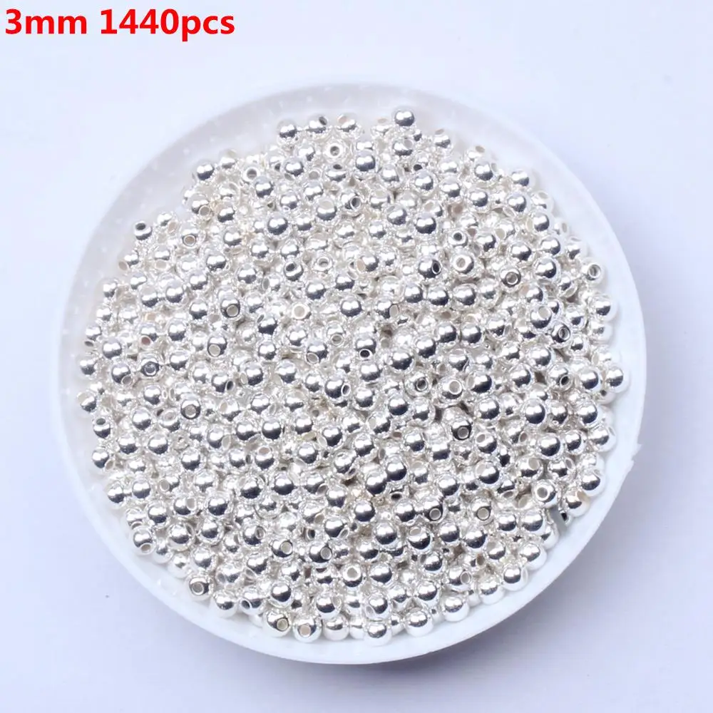 Silver 3mm Золото Серебро Имитация Жемчуга круглой формы прямое отверстие эпоксидные спейсеры для ювелирных аксессуаров CCB УФ покрытие страз много размеров - Цвет: Silver 3mm