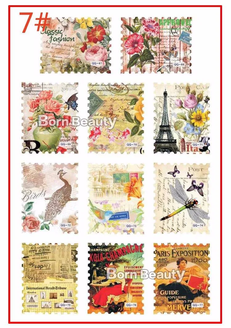 1sheet Hot Postage Stamp Water Transfer Nail Art Stickers Flowers Building Heart Design Decals Decoration Tools | Красота и здоровье