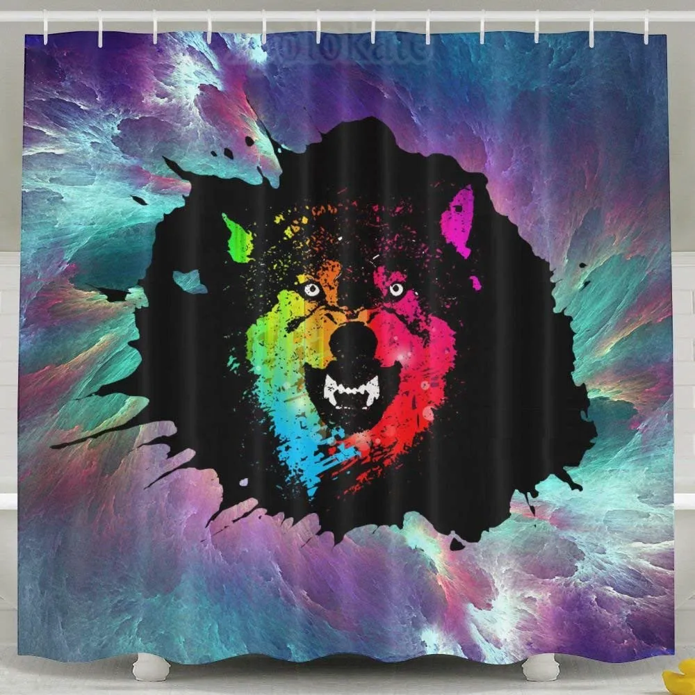 Howling Neon Wolves Shower Curtain Fabric Set | Дом и сад