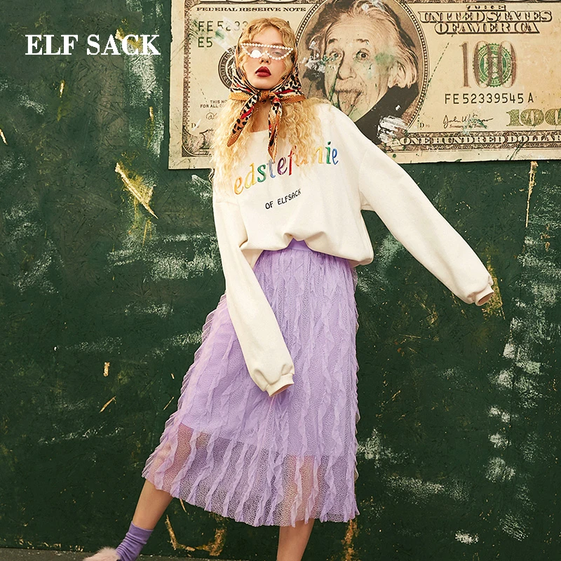 Женские стильные юбки ELF SACK повседневные однотонные линии длиной до колена