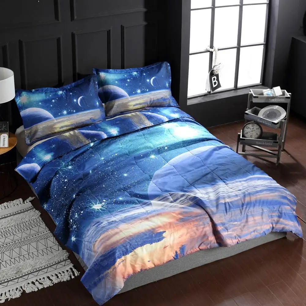 20190558QP Galaxy пространство небо Стёганое одеяло ing Тонкий плед шить полиэстер ткань полиэстер Наполнитель queen 3 шт., стеганый набор наволочки - Цвет: 20190558QP
