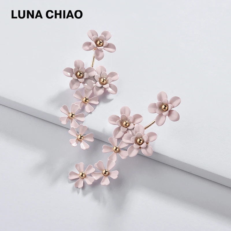 LUNA CHIAO новые трендовые весенне-летние серьги-гвоздики с несколькими эмалированными цветами Гипербола съемные спереди и сзади большие серьги
