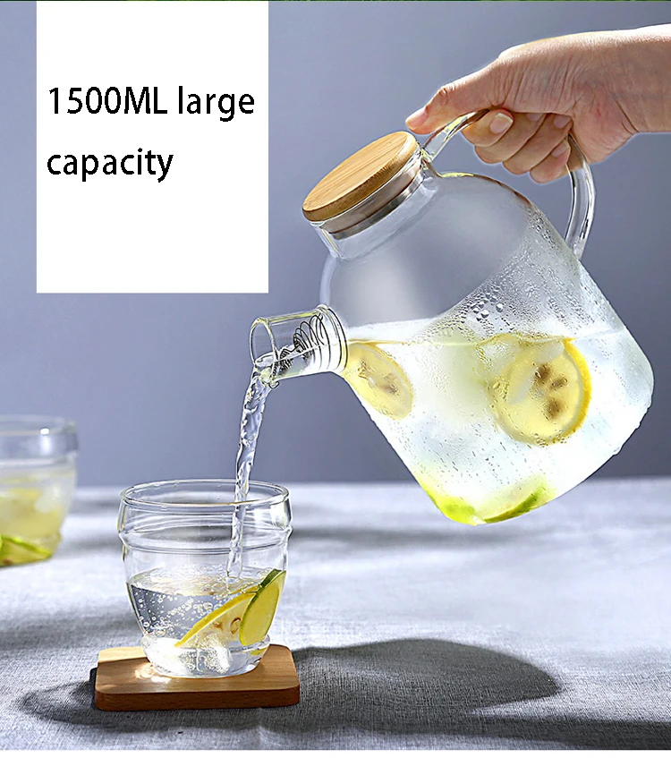 1500 мл, большой объем, чайные горшки, посуда для напитков, высокое качество, термостойкий стеклянный чайник, пуэр, Цветочный чайник, чайник с бамбуковой крышкой