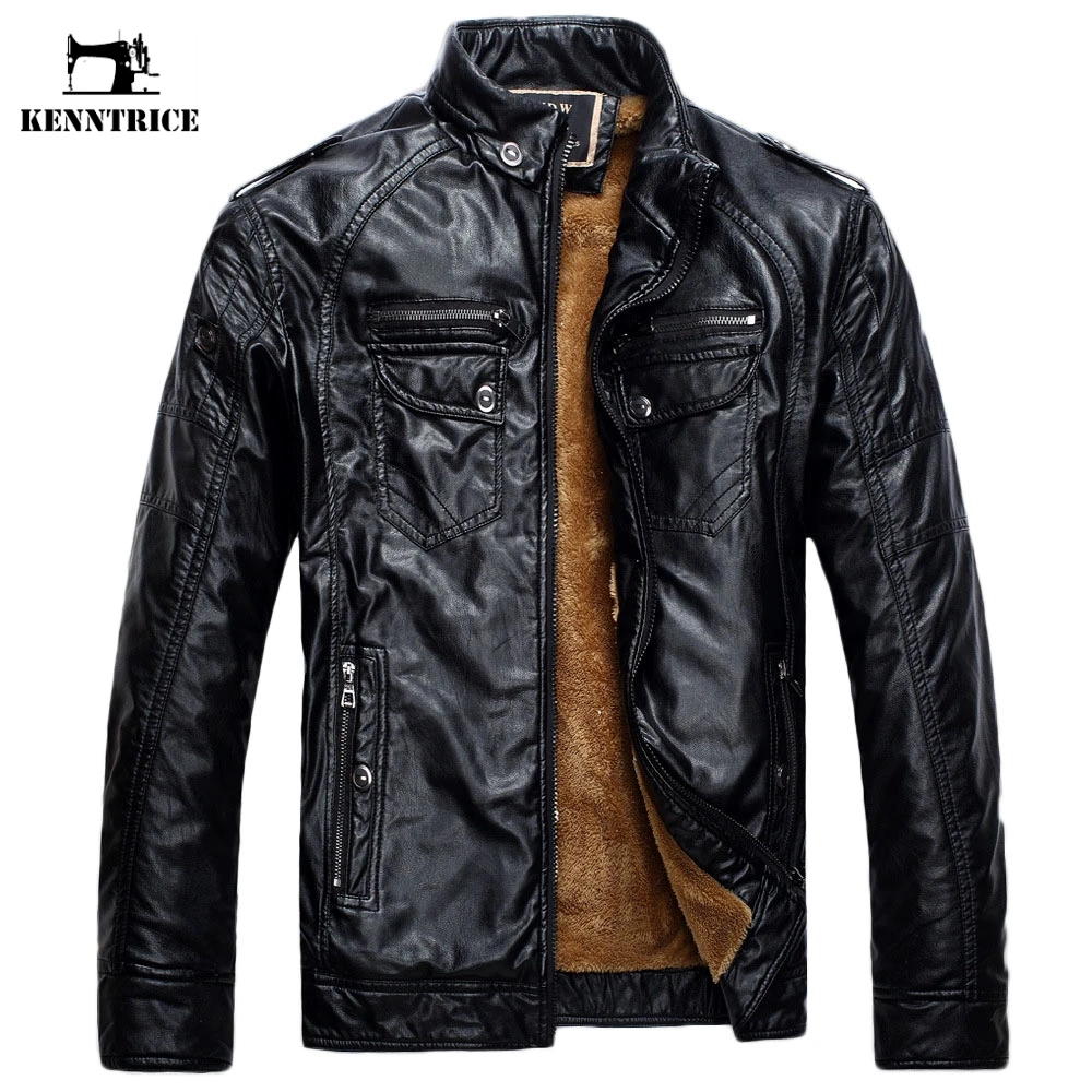 Kenntrice Кожаный Блейзер Куртка мужская PU зимнее пальто Jaqueta Couro Masculino Inverno Искусственная овчина меховое пальто мото кожаная куртка