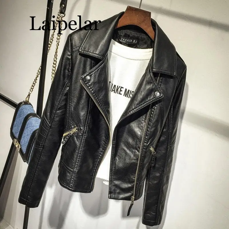 

2019 Autumn Women Black Slim Cool Lady PU Leather Jackets Sweet Female Zipper Faux Femme Outwear Coat Plus Size