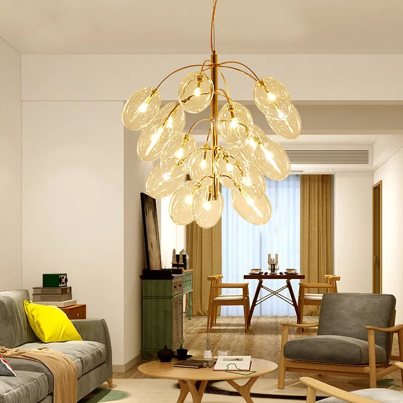 

Postmodern Simple Restaurant Glass Bubble Ball Chandelier Clothing Store Creative Grape String Living Room Lamp Free Shipping