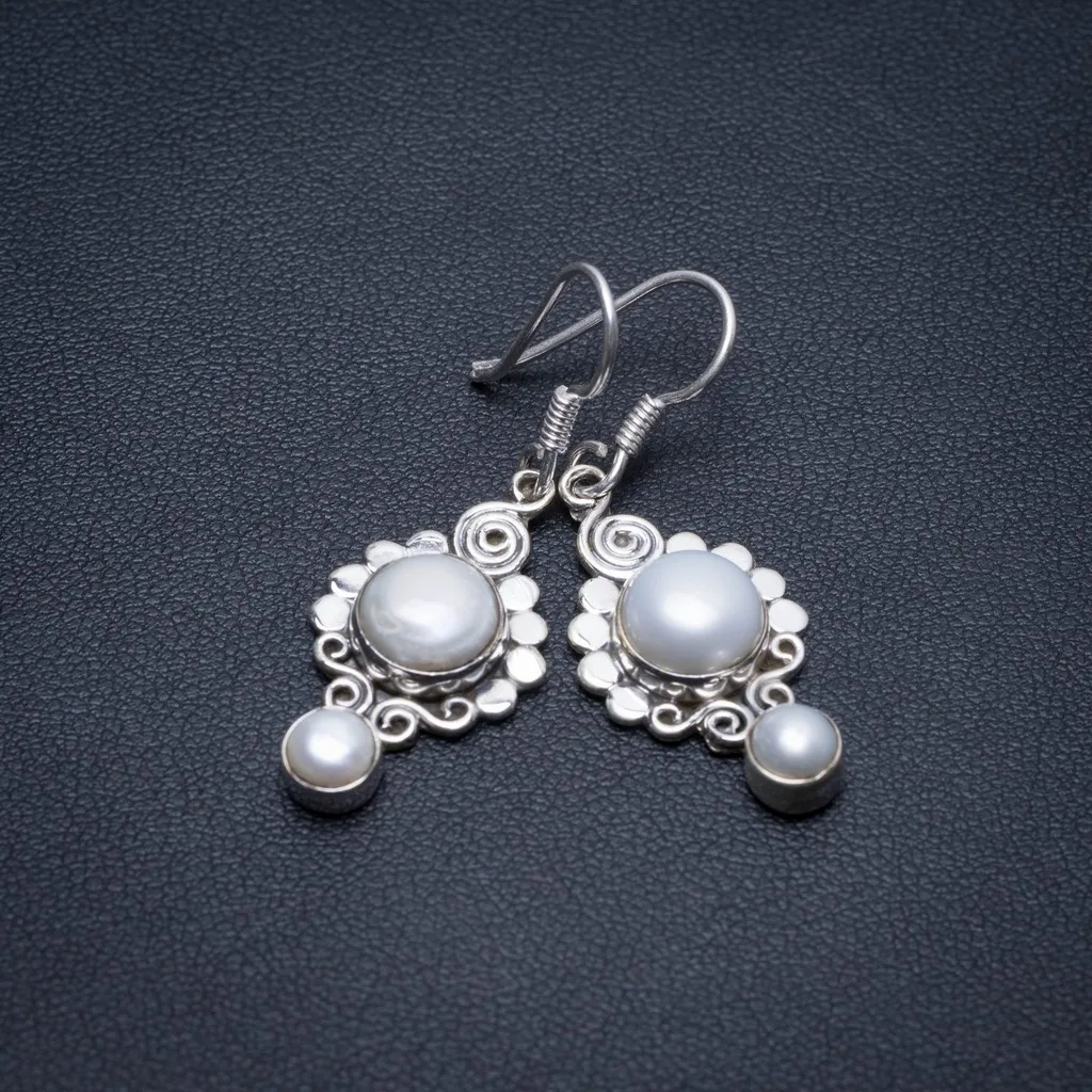 

Natural River Pearl Handmade Boho 925 Sterling Silver Earrings 1 1/2" S1689
