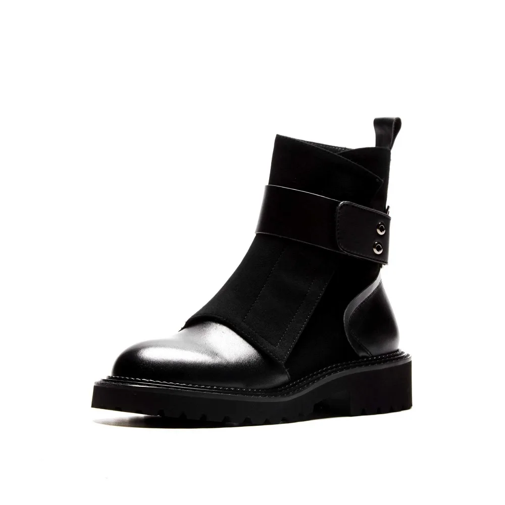 Теплые ботильоны из натуральной кожи с круглым носком на среднем каблуке