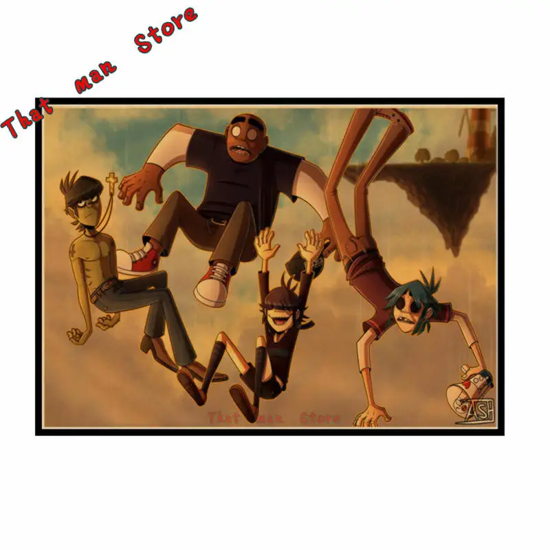 Gorillaz музыка рок Винтаж Плакат из крафт-бумаги DIY стикер стены Нежный домашний бар Декор подарок - Цвет: Светло-серый