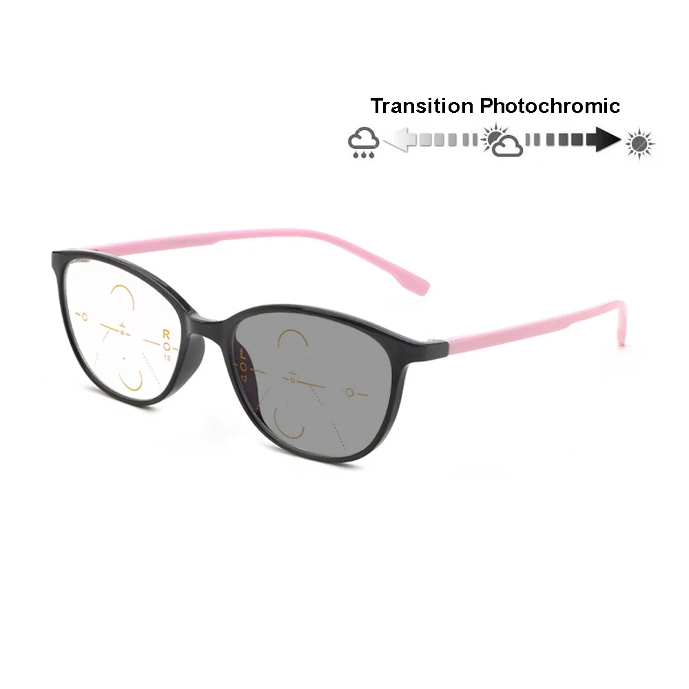 Pink-Grey Lens Прогрессивный переход фотохромные анти синий луч Компьютер очки для чтения гибкая рамка UV400 без линии постепенная солнцезащитные очки - Цвет оправы: Pink-Grey Lens