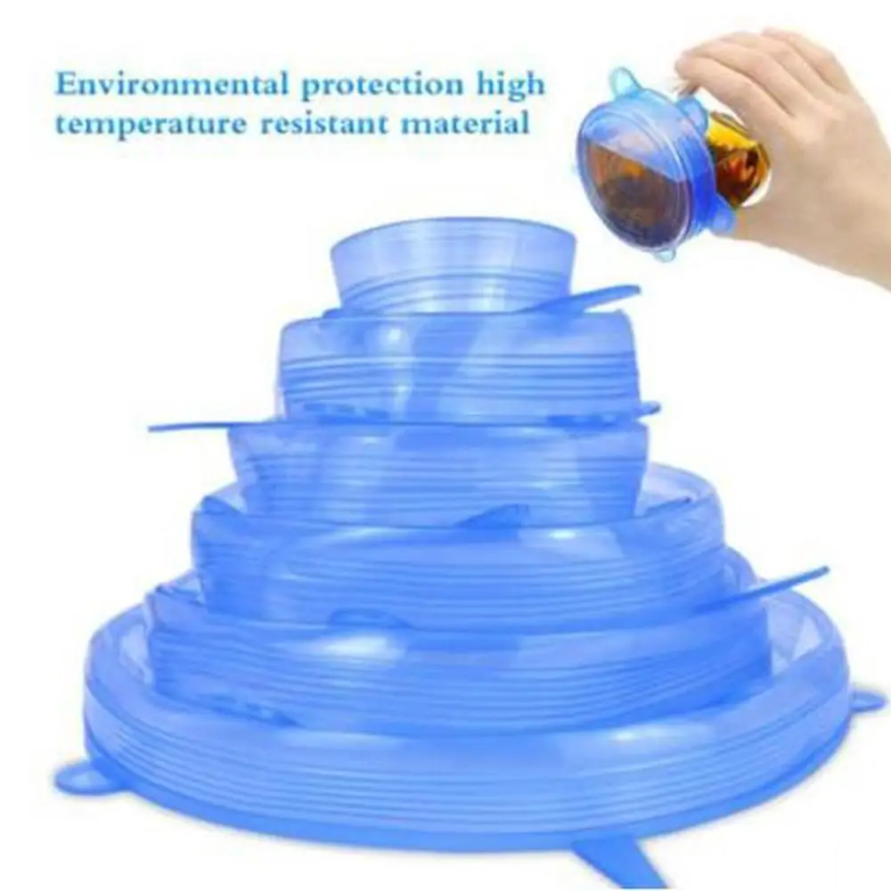 6 шт многоразовый силикон растягивающиеся крышки для чаши пищи Saver гибкий