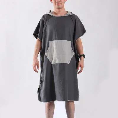 Black Changing Robe Bath Towel Microfiber Adult Hooded Beach Towel Poncho Surf Bathrobe Towels Swimwear Women Man Beachwear Swimsuit - Цвет: Black