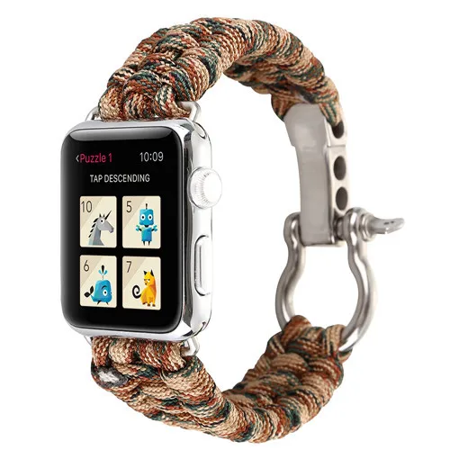 Camouflage 2 Тканый нейлоновый веревочный ремешок для apple watch, ремешок для apple watch 5, 4, 3, ремешок 44 мм, 42 мм, 38 мм, 40 мм, ремешок для iWatch, для выживания на открытом воздухе - Цвет ремешка: Camouflage 2