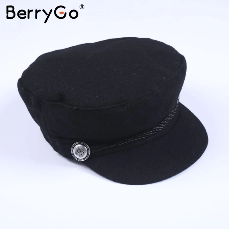 Черный BerryGo, модная черная шапка, Женская Повседневная Уличная уличная Кепка, сплошной канат, плоская кепка, элегантная, осенняя, зимняя, теплая, берет, шапка для женщин - Цвет: Черный