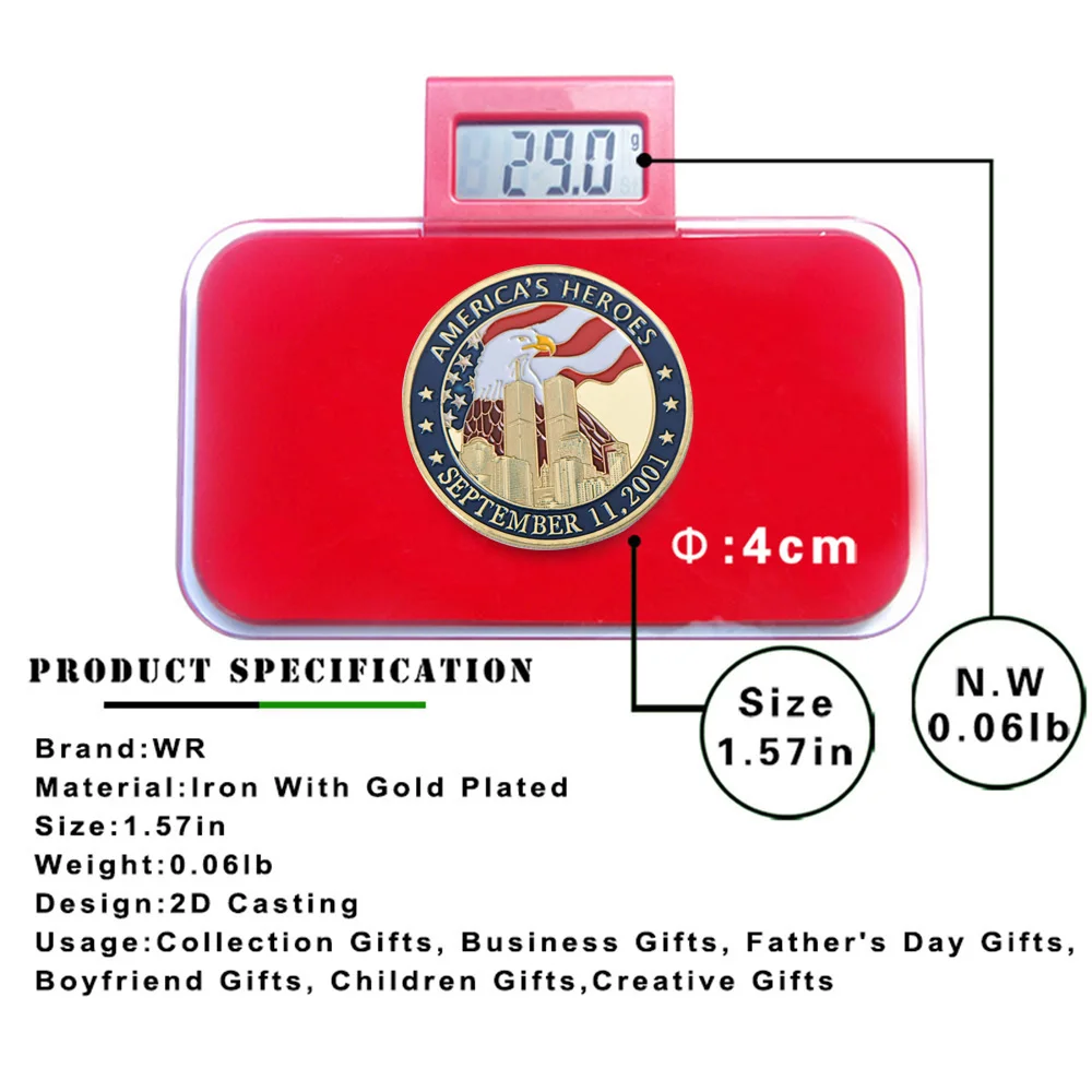 WR 1 oz 999 24k Gold Plated Foil Coin Commemorative USA Army Challenge 9.11 2011 Home Decorative Art Crafts | Дом и сад