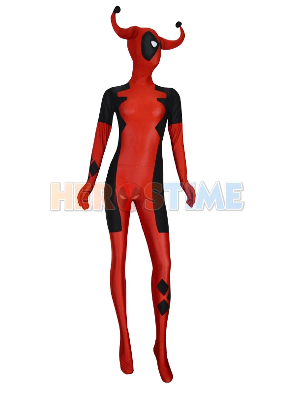 Дэдпул Харли Квин на заказ лайкра спандекс супергерой zentai костюм|spandex fabric|costume