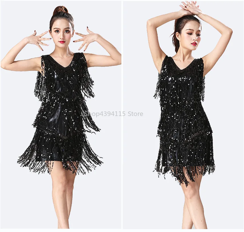 Латинский танцевальный костюм платье Charleston для спортивных танцев с блестками