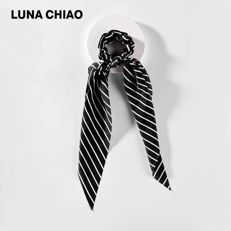 LUNA Цзяо Модные Акриловые ткань шарф хвост держатель полосатые банданы для Женские аксессуары для волос ленты Scrunchies