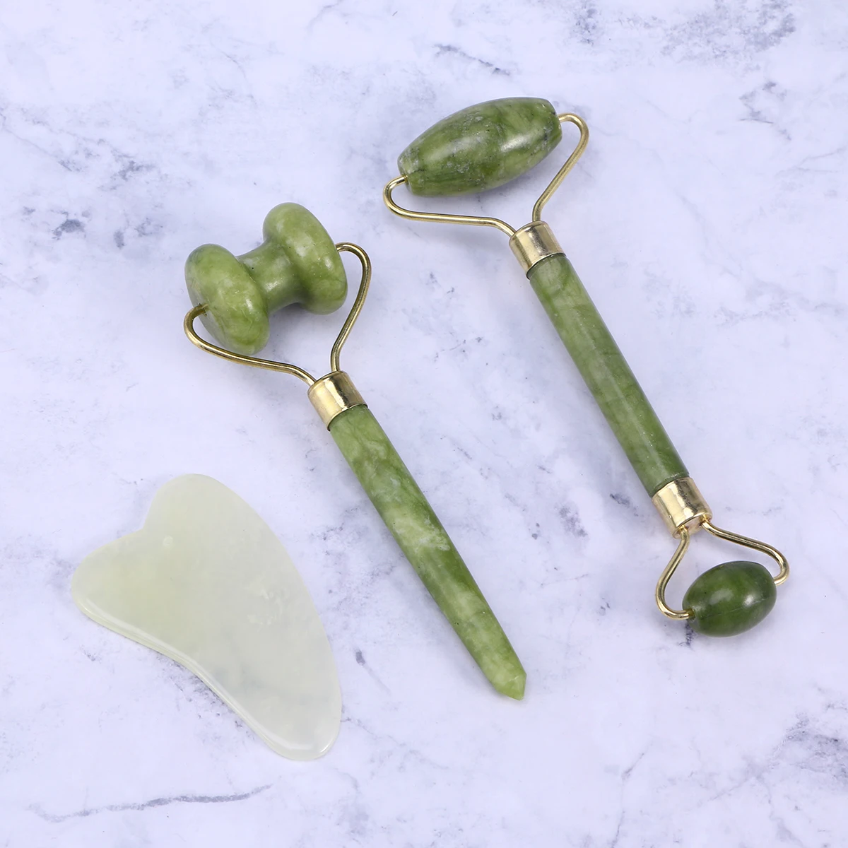 3pcs Facial Massage Jade Roller Face Neck Natural Stone Health Care Body Jade Gua Sha Board Beauty Tool Set