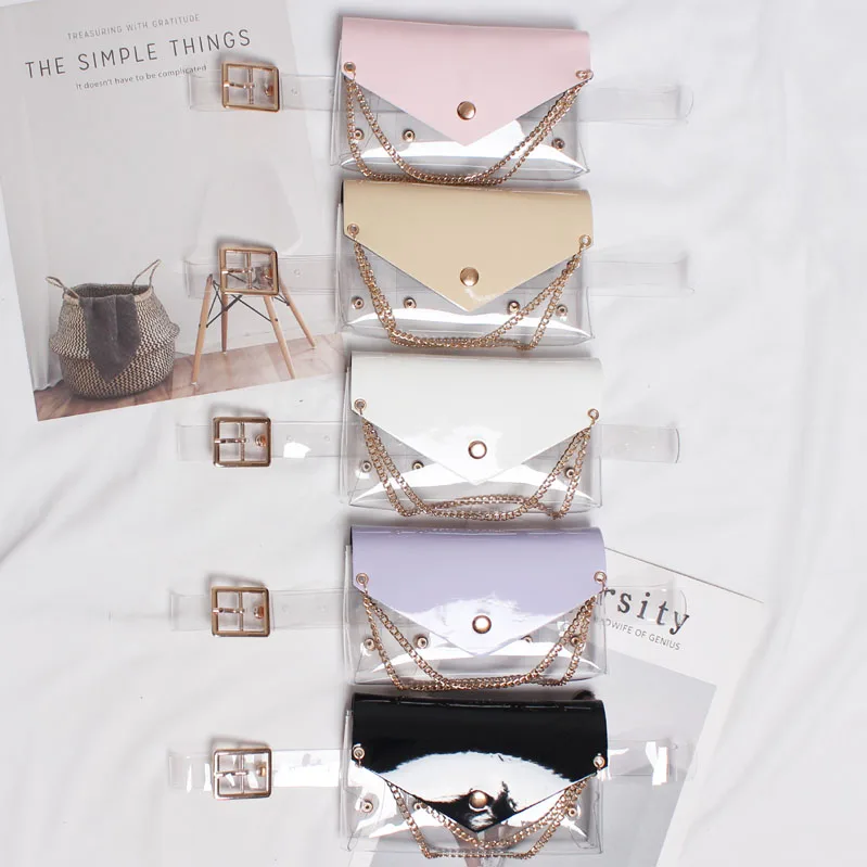 

TOYOOSKY 2019 Luxury Women Slim Belts Transparent Candy Colors Chain Waist Small Bag Belts Square Pin Buckle Wide Belt for Woman