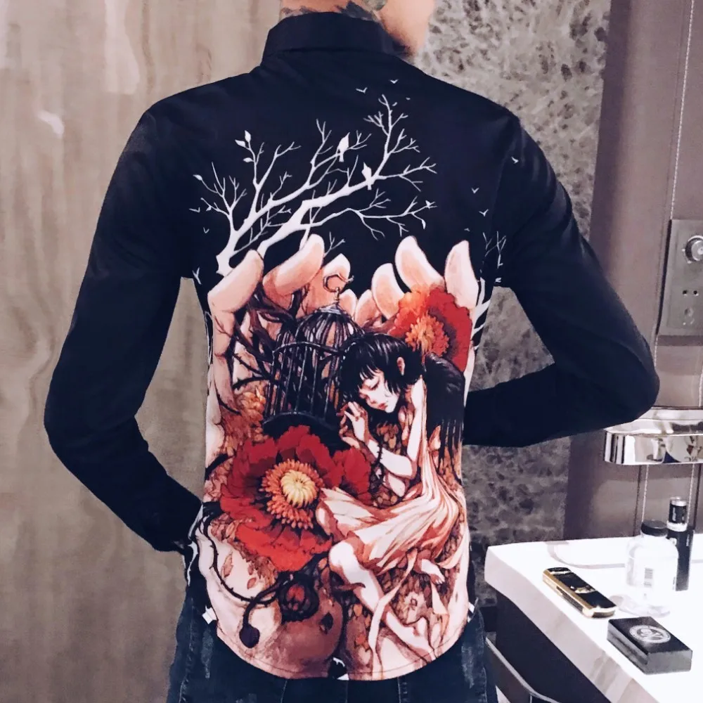 Роскошный смокинг для ночного клуба, модное платье, Camisa Hombre, Повседневная приталенная рубашка, Мужская Уличная рубашка с цветочным принтом, мужская рубашка, Camisas Hombre