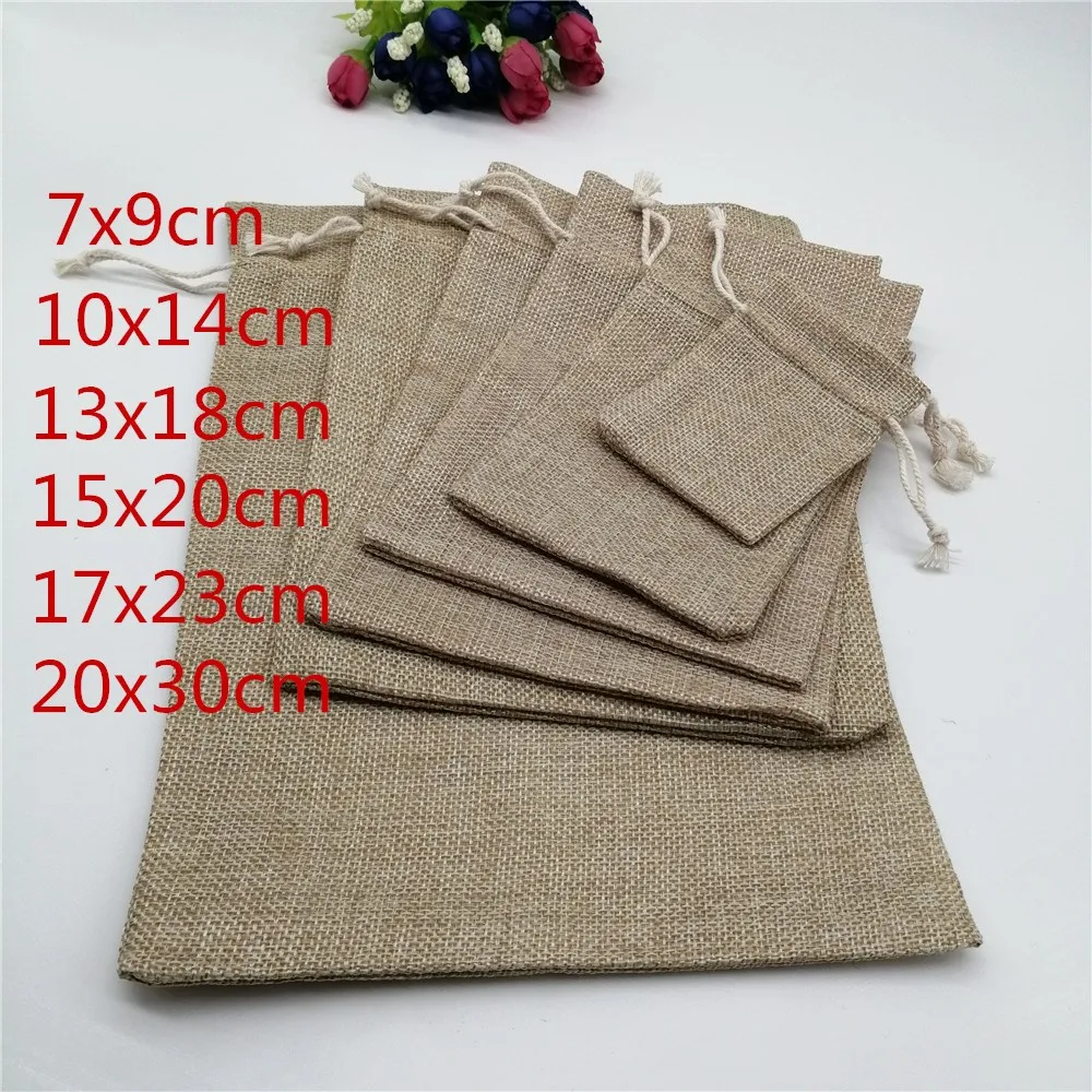 20pcs Jute Drawstring Gift Bags Jewelry Packaging Bags Wedding Party Decoration Drawable Natural Burlap Bag Gift Pouches 6 Sizes