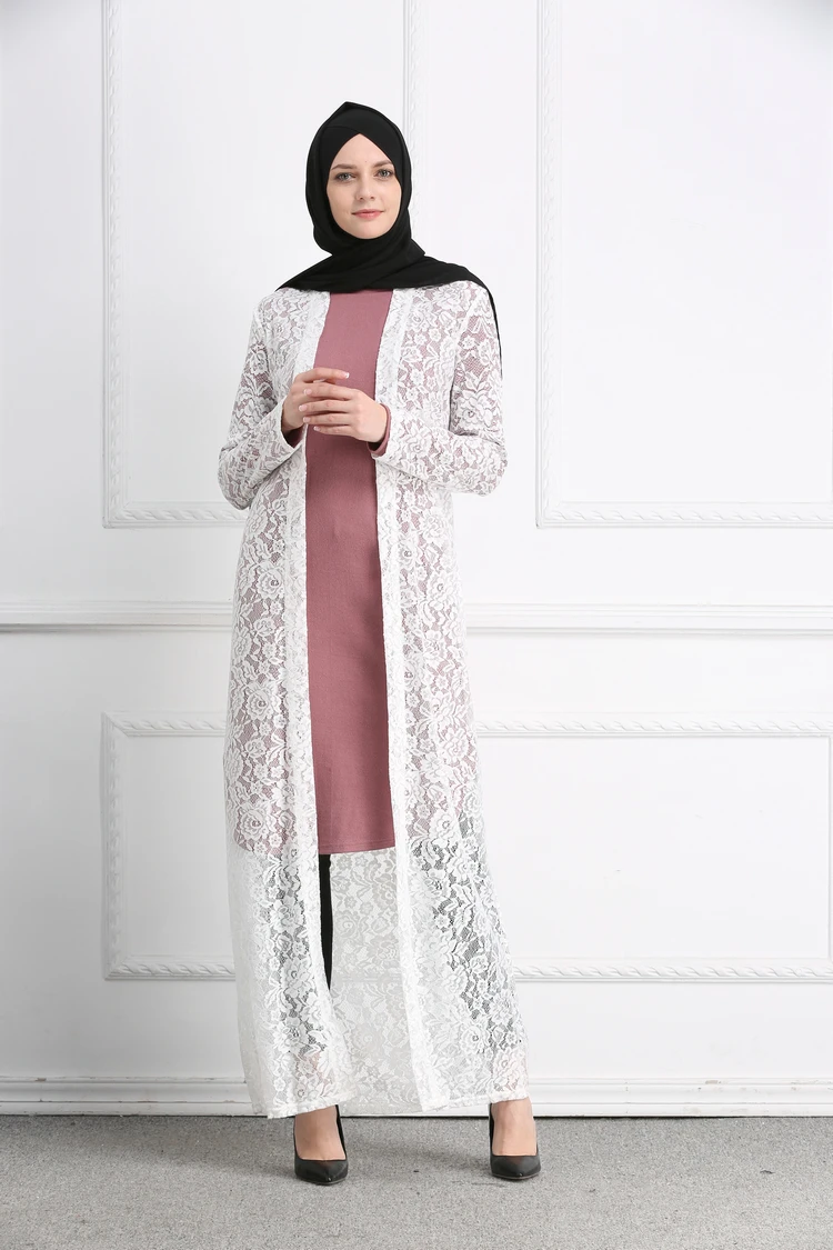 Мусульманский кружевной открытый abaya полный платья кардиган-кимоно полые длинные халаты Jubah Ближний Восток Рамадан Арабский исламский одежда