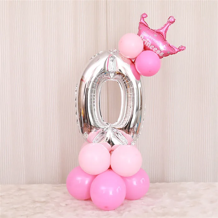 16PCS/lot 32inch Silver Number Foil Balloons Digit air Birthday Balloon Kids Birthday Party wild one Decorations Figure - Цвет: Rose 0