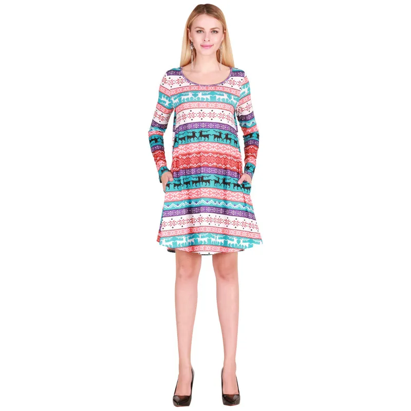 Densely dress 2017 autumn winter women christma dresses elk snowflake prints long sleeve high bifurcate bodycon party | Женская одежда
