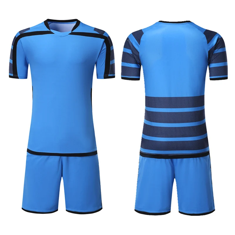 15028 blue set Детский Комплект футболок для футбола; Спортивный комплект; Одежда для мальчиков и девочек; Survetement; футболки для футбола; Униформа; костюм с принтом на заказ - Цвет: 15028 blue set