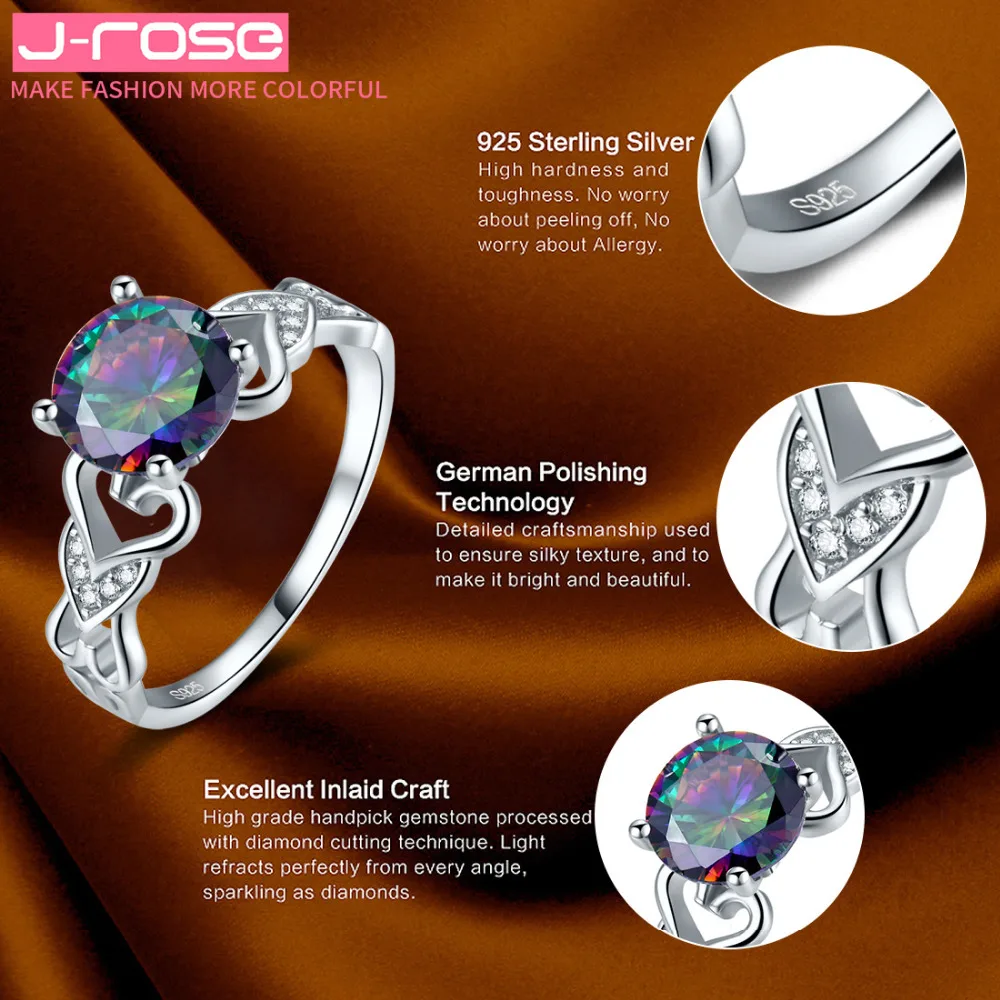 Jrose круглое кольцо 2.95ct Rainbow Fire Mystic CZ Solitaire Настоящее 100% Стерлинговое Серебро 925