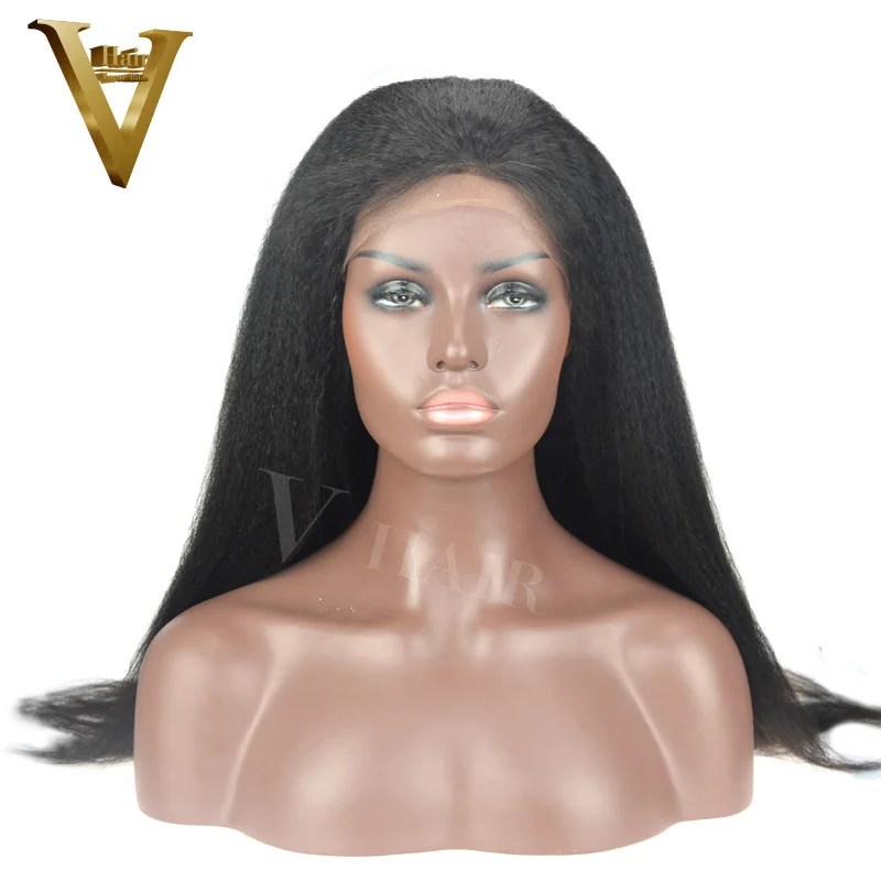 180% Brazilian Virgin Human Hair Kinky Straight Wigs Full Lace Frontal Yaki #1 #1B #2 #4 Natural Black | Шиньоны и парики