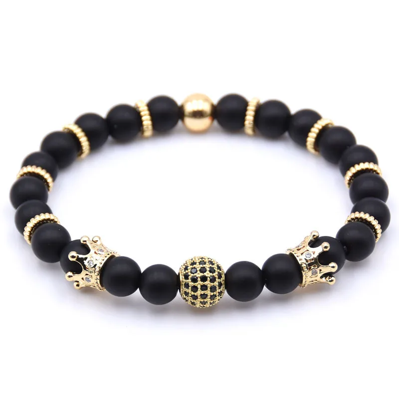 CZ Корона из циркония позолоченный металл шар с черный Природный камень Синий