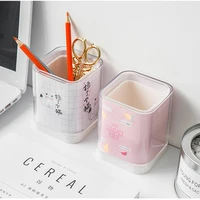 1 pcs diy cute kawaii acrylic storage organizer pen case holders pencil stand container stationary study round pen holders