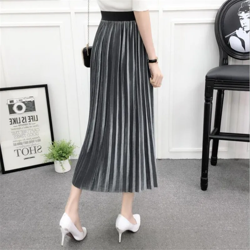 Женская плиссированная длинная юбка винтажная бархатная с высокой талией E096