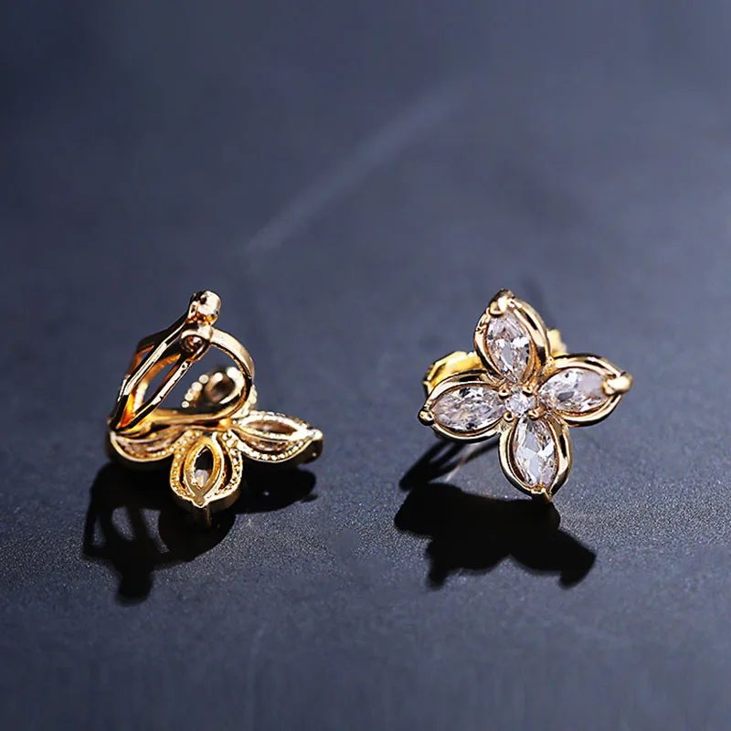 

JIOFREE AAA Cubic Zirconia Flower shape Clip on Earrings Without Piercing Charm Jewelry For Women No Ear Hole Earring Wholesale