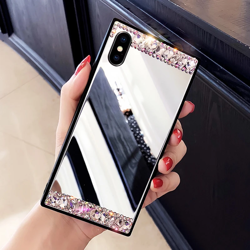 Девушка макияж зеркало квадратный чехол для телефона для iPhone 11 Pro Max XR XS Max 7 8 6S Plus чехол мягкий TPU Сторона+ PC полный корпус чехол для телефона