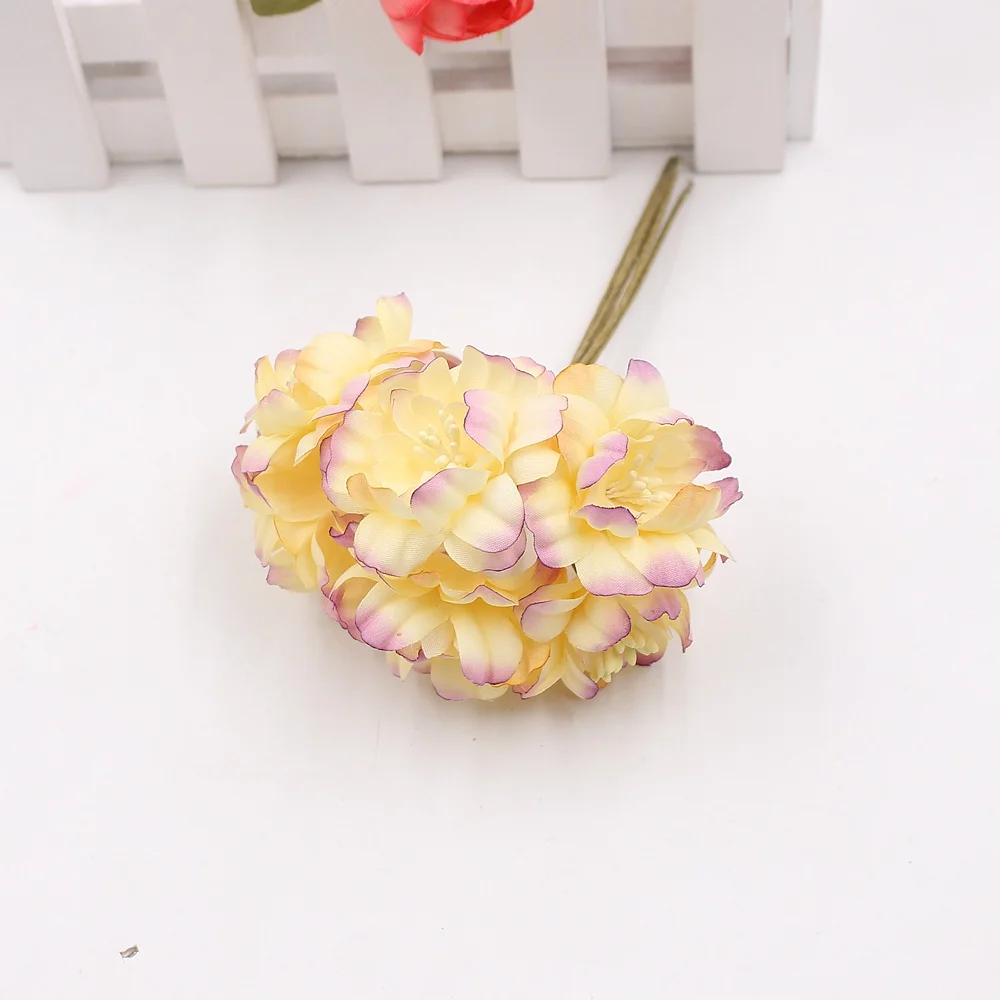Purple white 12 шт. Мини Искусственный Пион цветок шелковая Сакура DIY свадебное украшение венок скрапбук цветок украшение цветок ремесло цветок - Цвет: Purple white