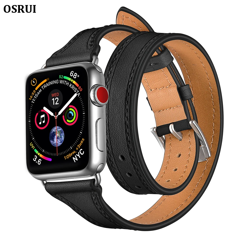 Кожаный ремешок для Apple watch группа 4 42 мм aplle correa 38 44 40 браслет наручный ремень двойной тур петли iWatch серии 3 2