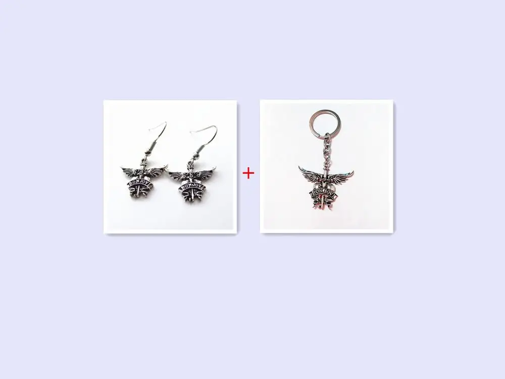 key ring Earrings Рок-Группа Бон Джови "кольцо для ключей в виде крыльев брелок с буквой Вокальный концерт подвеска с логотипом - Цвет: key ring Earrings