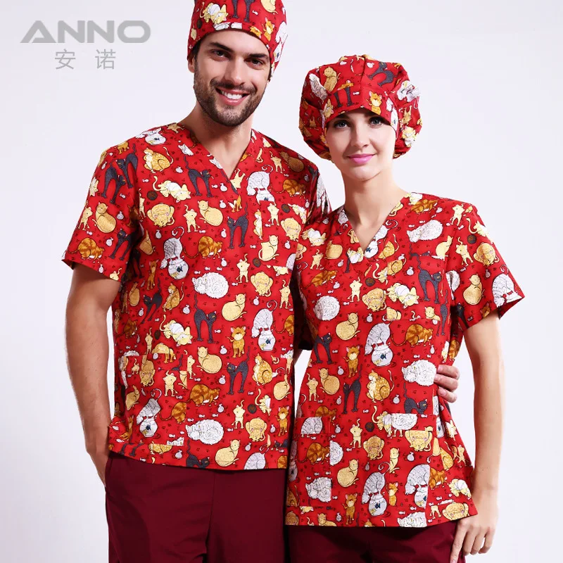 Больница мужчина женщина Медицинский скраб-Топ V шеи печать цвет Pet Doctors operation Топ