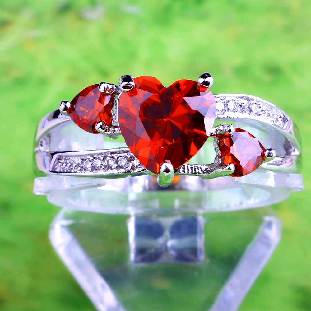 Женское кольцо с сердечком JROSE обручальное красного и белого цвета фианитами