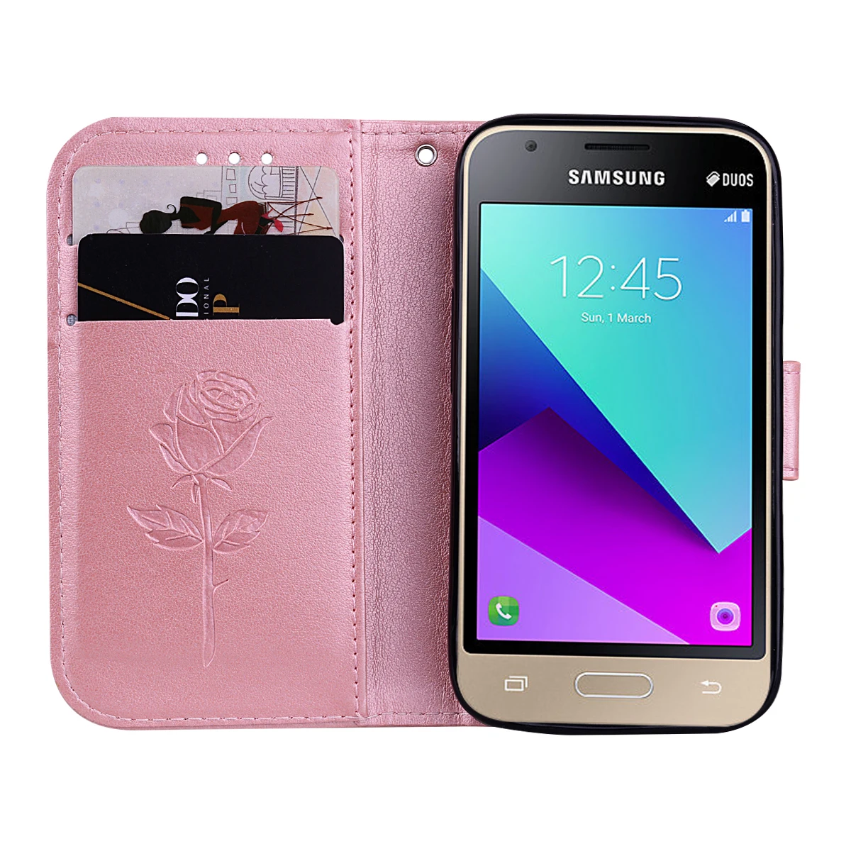 RoseGold Чехол для телефона для samsung Galaxy J1 Mini Prime J106F цветочный дизайн кошелек кожаный флип чехол s для Galaxy J1 Mini Prime - Цвет: RoseGold