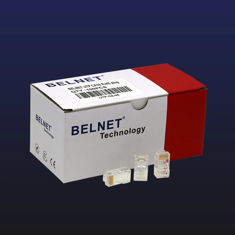 BELNET 100 шт. RJ45 разъем Cat6 UTP неэкранированный 8P8C 24k 50u позолоченный модульный Ethernet