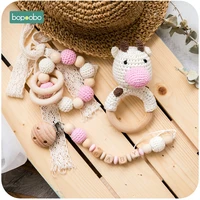 bopoobo baby teether pram crib activity silicone beads personal dummy clip chain pacifier rattle soother holder wooden teether