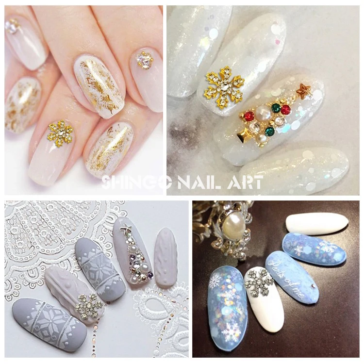 10 шт. новые рождественские изделия Сплав стикеры 3D на ногти nail Art Белый/Золотая Снежинка гель для ногтей с блестками Инструменты ногтей DIY Украшение из горного хрусталя