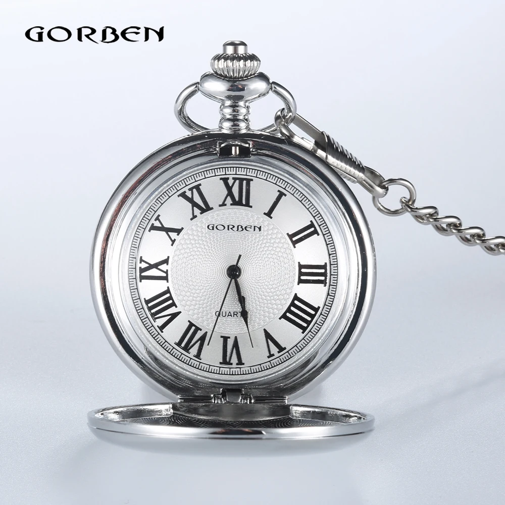 GORBEN брендовые КЛАССИЧЕСКИЕ СЕРЕБРЯНЫЕ полировочные кварцевые мужские карманные