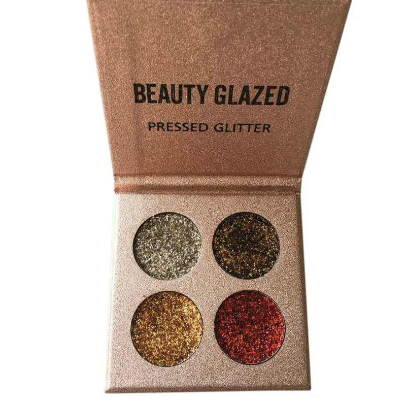 BEAUTY GLAZED 4 Цвета Палитра теней для век макияж Палитра блестящие тени для век радужной расцветки с алмазным прессованием, набор для макияжа бровей