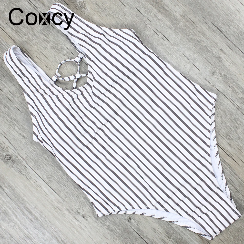 Coxcy Sexy One Piece Swimsuit Women Swimwear Striped Monokini Swim Suit High Cut Bodysuit Bathing Beach Wear Female | Спорт и