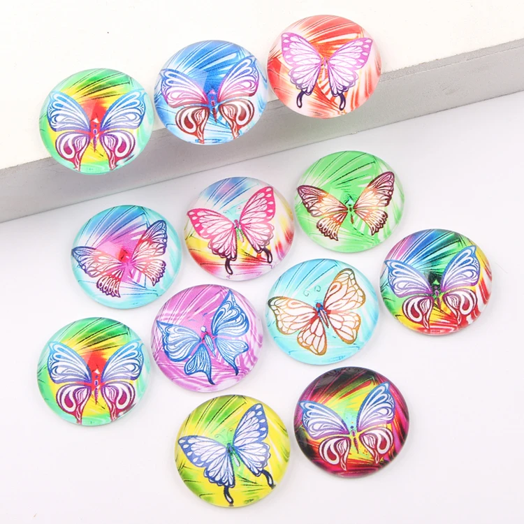 

reidgaller mix color butterfly image round dome jewelry glass cabochon 12mm 18mm 20mm 25mm diy earrings pendant components